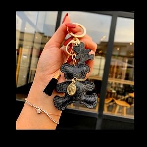 Black Checkered Bear Keychain Purse Charm